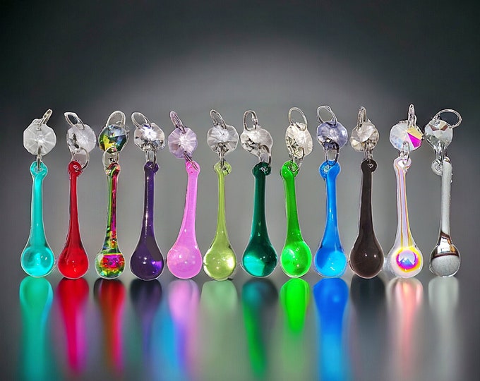 Pick From 12 Retro Colours - Chandelier Glass Crystals Droplets Orb Beads Christmas Tree Wedding Sun Catcher Window Decorations Prisms Pride
