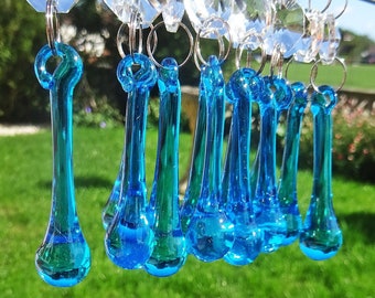 Teal Antique Turquoise Chandelier Drops Glass Crystals Droplets Tear Drop Beads Christmas Tree Wedding Wishing Charms Decorations Orb Prisms