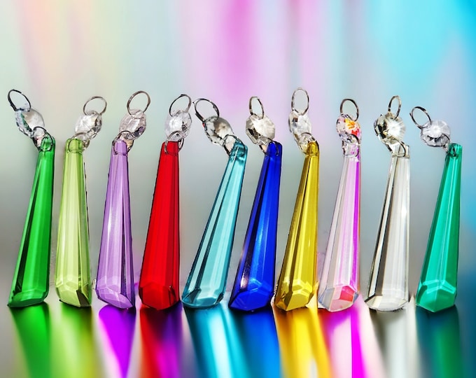 Choice of 10 Colors Blunt End Icicle Chandelier Glass Crystals Droplets Beads Vintage Chic Prisms Christmas Tree Wedding Decorations Pride
