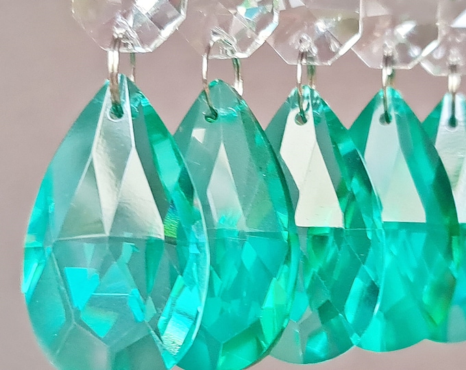 Aqua Marine Turquoise Chandelier Drops Glass Crystals Droplets Oval Beads Vintage Antique Christmas Wishing Tree Wedding Decorations Rainbow