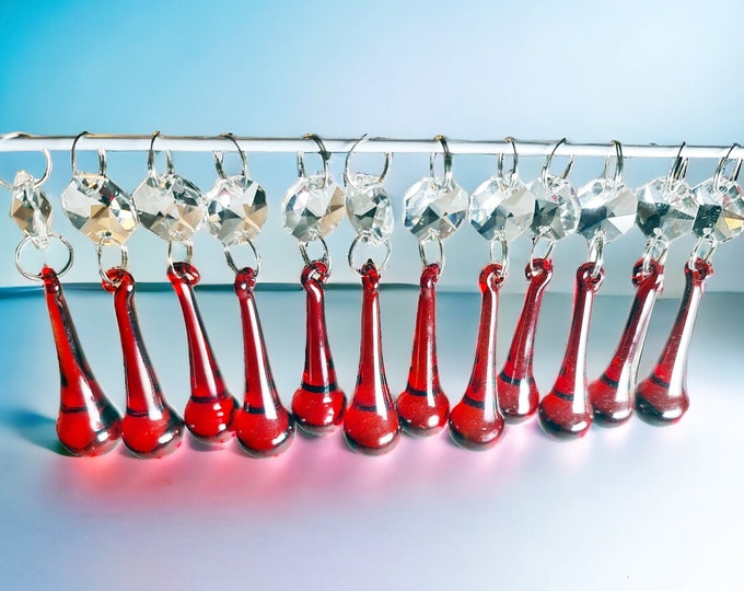 Red Chandelier Drops Glass Crystals Droplets 2" Orb Drop Beads Vintage Christmas Tree Wedding Decoration Prisms Crafts Sun Catchers Hobby