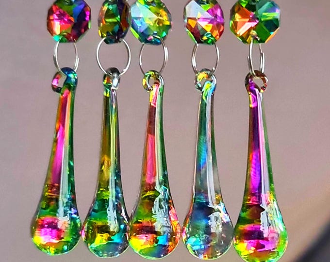 Rainbow Vitrail Rainbow AB Chandelier Drops Glass Crystals Droplets Orb Beads Colour Christmas Tree Wedding Decoration Crafts Light Parts