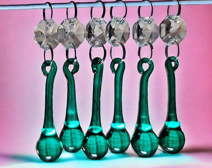 Peacock Green 2" Orb Chandelier Drops Glass Crystals Droplets Beads Christmas Decorations Wedding Prisms Drops Retro Spare Lamp Light Parts