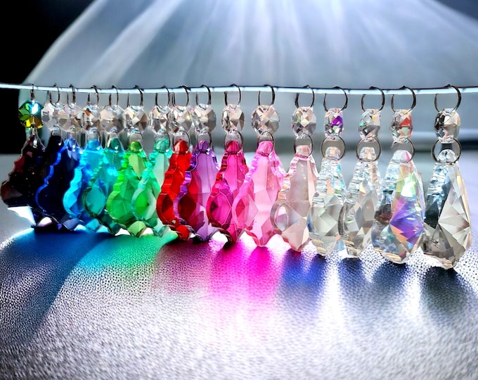 Choice of Colours - Leaf Shape - Chandelier Cut Glass Crystals Droplets Beads Vintage Christmas Tree Wedding Decoration Prisms Retro