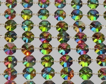 14mm Octagon Vitrail AB Chandelier Prisms Drops Glass Crystals Light Parts Droplets Beads Christmas Tree Wedding Decorations Garland Makers