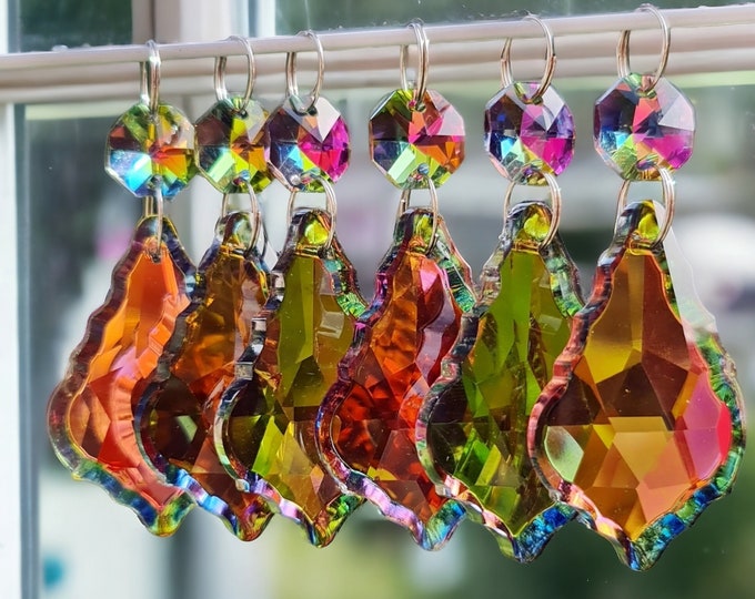 Crystals Droplets Leaf Prism AB Vitrail Rainbow Sun Catchers Chandelier Drops Glass Beads Colour Wedding Decorations Crafts Lamp Light Parts