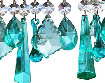 12 or 24 Light Lamp Crafts Spares Chandelier Drops Glass Crystals Deco Aqua Marine Turquoise Beads Prisms Christmas Tree Wedding Decorations
