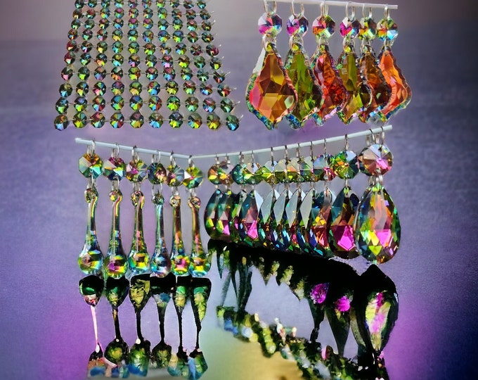 Choice of 4 Shapes Rainbow Vitrail Chandelier Glass Light Crystals Droplets Beads Christmas Tree Light Lamp Spare Iridescent Parts Prisms
