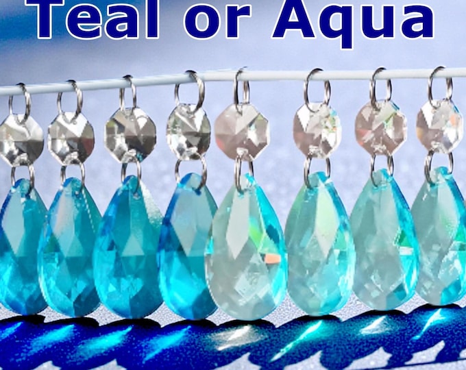 Choice of Aqua OR Teal Blue Cut Glass Crystals Prisms Christmas Wedding Sun Catchers Window Christmas Decorations Chandelier Droplets Beads