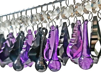 12 or 24 Gothic Purple & Black Christmas Tree Decorations Chandelier Drops Glass Crystals Droplets Wedding Hanging Beads Window Light Parts