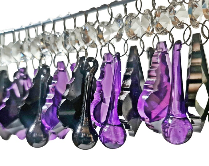 12 or 24 Gothic Purple & Black Christmas Tree Decorations Chandelier Drops Glass Crystals Droplets Wedding Hanging Beads Window Light Parts