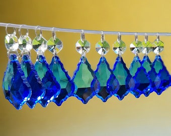 Cobalt Blue Chandelier Drops Glass Crystals Droplets Prism 2" Leaf Vintage Christmas Tree Wedding Decorations Beads Sun Catchers Lamp Parts