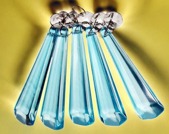 Aqua Teal Blue Chandelier Drops Cut Glass Crystals Droplets Icicle Beads Art Deco Christmas Tree Wedding Decorations Crafts Retro Lamp Parts