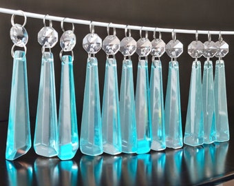 Aqua Blue Sun Catchers Chandelier Drops Glass Crystals Droplets 3" Icicle Beads Art Deco Christmas Tree Wedding Decorations Light Lamp Parts
