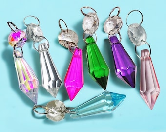 Pick a Colour Chandelier Drops Glass Crystals Droplets Beads Vintage Retro Lamp Light Spare Parts Torpedo Sun Catchers Window Decorations