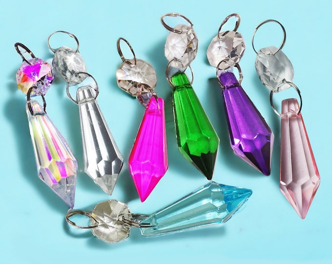 Pick a Colour Chandelier Drops Glass Crystals Droplets Beads Vintage Retro Lamp Light Spare Parts Torpedo Sun Catchers Window Decorations