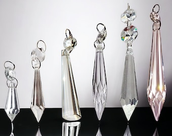 Choice of 6 Icicles Torpedo Prisms Chandelier Drops Cut Glass Beads Crystals Antique Christmas Tree Decorations Droplets Light Lamp Parts