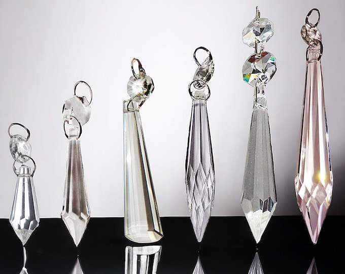 Choice of 6 Icicles Torpedo Prisms Chandelier Drops Cut Glass Beads Crystals Antique Christmas Tree Decorations Droplets Light Lamp Parts