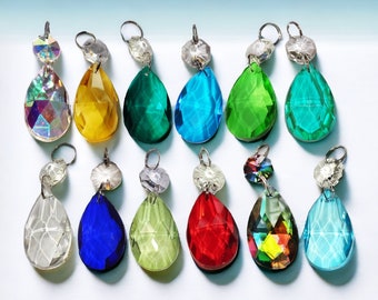 Choice of 11 Oval Almond Chandelier Drops Glass Crystals Shabby Droplets Chic Facet Beads Vintage Christmas Tree Wedding Decorations Pride