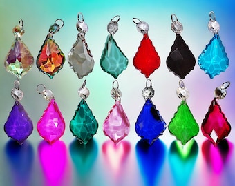 Choice of Retro Colors Chandelier Glass Crystals Sun Catchers Droplets Leaf Beads Vintage Christmas Tree Wedding Decorations Prisms Pride