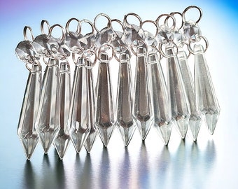 Chandelier Torpedo Icicle 50mm 2" Glass Crystals Sun Catcher Beads Christmas Tree Vintage Retro Wedding Decoration Light Crafts Lamp Parts