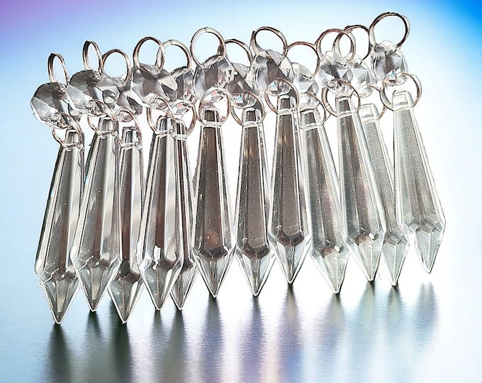 Chandelier Torpedo Icicle 50mm 2" Glass Crystals Sun Catcher Beads Christmas Tree Vintage Retro Wedding Decoration Light Crafts Lamp Parts