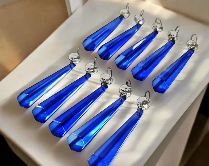 Cobalt Blue Chandelier Drops Glass Crystals Droplets Icicle Beads Art Deco Christmas Tree Wedding Decorations Crafts Lamp Spare Light Parts