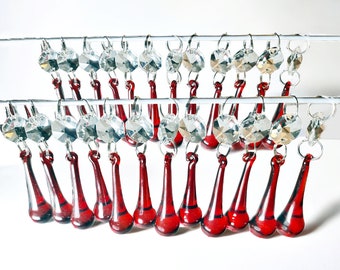Red Chandelier Lamp Light Parts 2" Orbs Drops Glass Crystals Droplets Droppers Beads Christmas Tree Wedding Decorations Prisms Sun Catchers