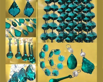 Choice of Peacock Green Chandelier Prisms Cut Glass Crystals Droplets Beads Christmas Tree Wedding Decorations Lamp Light Parts Sun Catchers