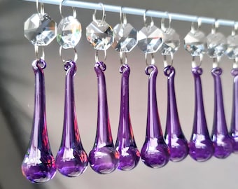 Purple Chandelier Drops Glass Crystals Droplets Gothic Chic Drops Orb Beads Vintage Christmas Tree Wedding Light Lamp Spare Parts Prisms Hot