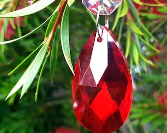 Chandelier Drops Glass Crystals Red Droplets Chic Oval Beads Prisms Vintage Christmas Tree Wedding Decorations Crafts Light Hobby Beading