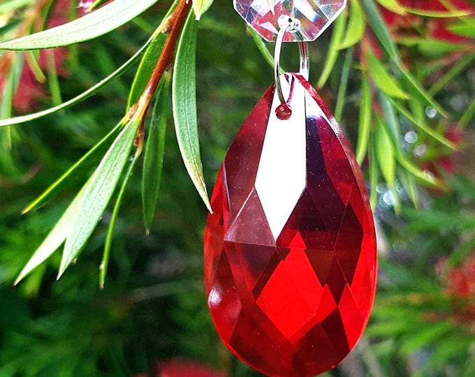 Chandelier Drops Glass Crystals Red Droplets Chic Oval Beads Prisms Vintage Christmas Tree Wedding Decorations Crafts Light Hobby Beading