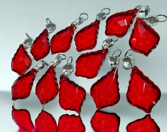 Red Prisms Sun Catchers Chandelier Drops 2" Leaf Cut Glass Crystals Droplets Beads Retro Bling Christmas Tree Wedding Decorations Lamp Parts