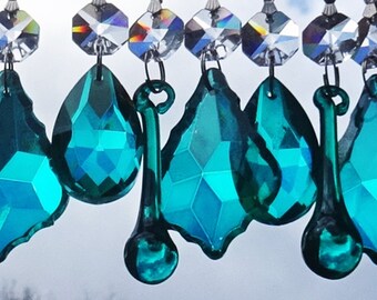 Choice of Shape Peacock Green Chandelier Drops Glass Crystals Droplets Beads Prisms Christmas Tree Wedding Decoration Spare Lamp Light Parts