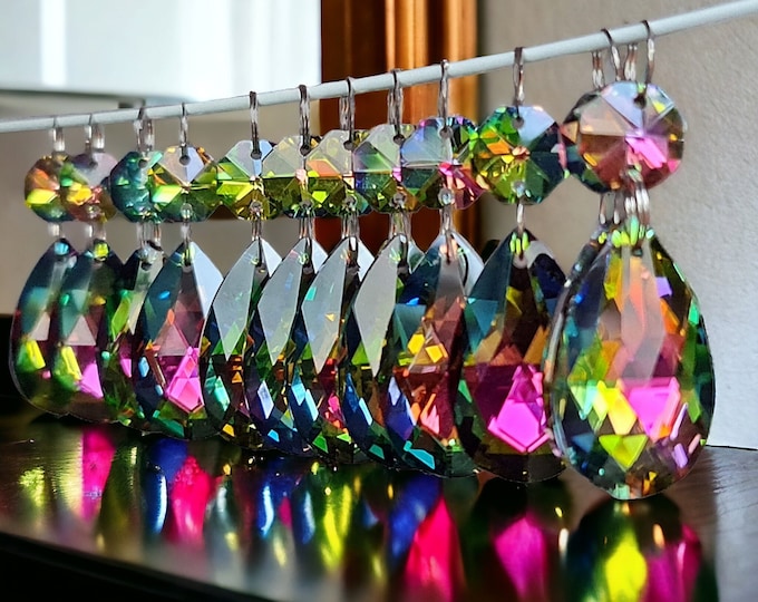 AB Vitrail Rainbow Chandelier Drops Glass Crystals Droplets Oval Prisms Beads Colour Christmas Tree Wedding Decoration Gothic Crafts Parts