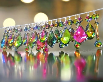 12 or 24 Chains Vitrail Vintage Colour AB Chandelier Drops Glass Crystals Droplets Beads Christmas Tree Wedding Decorations Light Lamp Parts