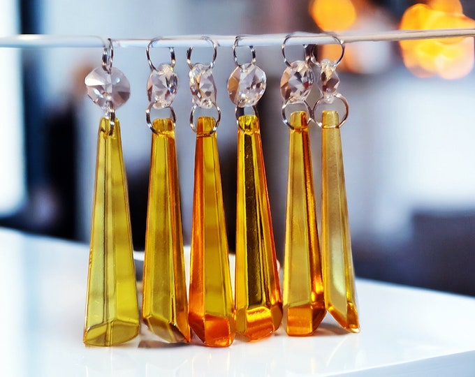 Chandelier Icicle Amber Orange 3" Glass Crystals Droplets Beads Christmas Tree Wedding Decorations Prisms Window Sun Catchers Light Parts