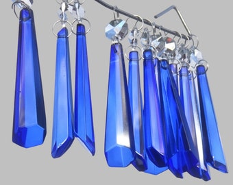 Cobalt Blue Christmas Tree Wedding Decorations Chandelier Drops Glass Crystals Droplets Icicle Hanging Beads Crafts Lamp Spare Light Parts
