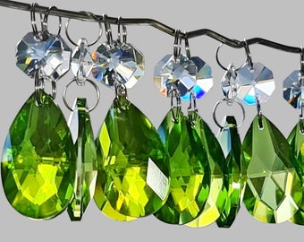 Sage Green Retro Christmas Tree Wedding Decorations Chandelier Drops Oval Glass Crystals Facet Droplets Beads Sun Catcher Light Parts Prisms