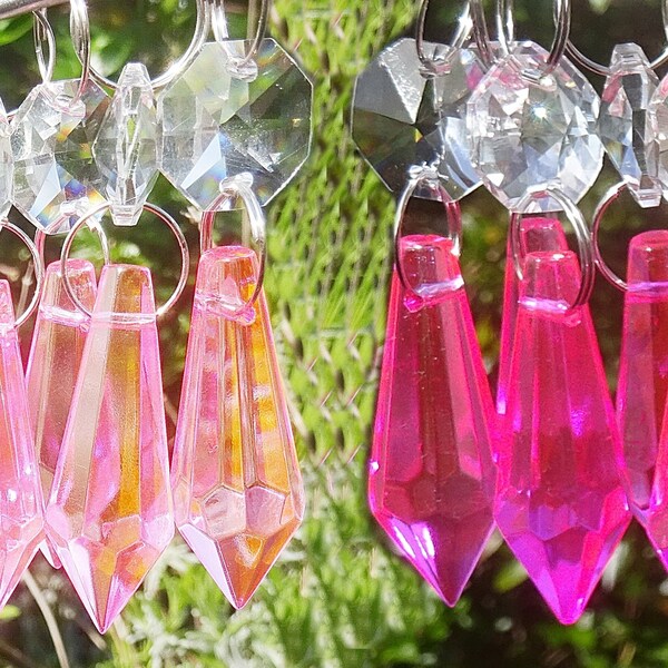 Rose OR Hot Pink Chandelier Drops Glass Crystals Shabby Droplets Chic Torpedo Icicle Beads Vintage Christmas Tree Wedding Decorations Crafts