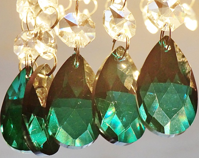Peacock Green Chandelier Drops Glass Crystals Droplets Oval Beads Vintage Light Christmas Tree Wedding Decorations Hobby Crafts Beading