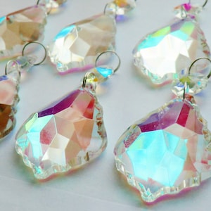 Aurora Borealis Chandelier Drops Glass Vintage AB Crystals Droplets 2" Leaf Beads Christmas Tree Wedding Decoration Light Lamp Prisms Parts