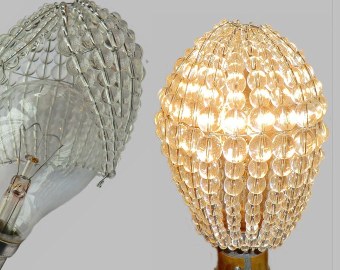 Crystal Chandelier Inspired Glass Bead Lightbulb GLS Bulb Cover Sleeve Pendant Lamp Better than Lamp Shade Light Clear Drops Beads Kitsch