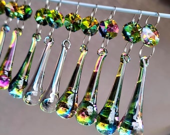 AB Chandelier Drops Vitrail Vintage Rainbow Cut Glass Crystals Droplets Orb Beads Christmas Tree Wedding Decoration Crafts Light Lamp Parts