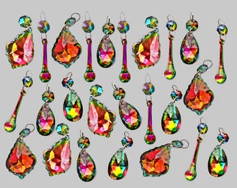 12 or 24 Chains Vitrail Vintage Colour AB Chandelier Drops Glass Crystals Droplets Beads Christmas Tree Wedding Decorations Wishing Charms
