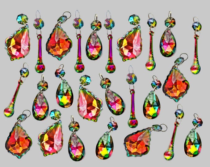 12 or 24 Chains Vitrail Vintage Colour AB Chandelier Drops Glass Crystals Droplets Beads Christmas Tree Wedding Decorations Wishing Charms