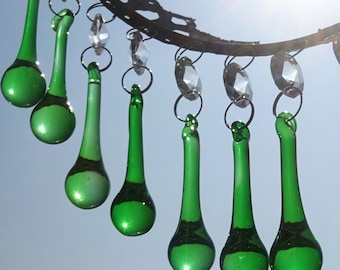 Emerald Green Chandelier Drops Glass Crystals  Droplets Orb Beads Vintage Christmas Tree Wedding Decorations Crafts Light Lamp Deco Parts