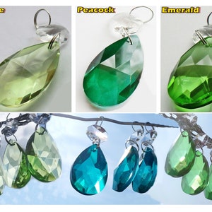 Emerald OR Peacock OR Sage Green Chandelier Drops Glass Light Parts Crystals Droplets Oval Beads Prisms Christmas Tree Wedding Decorations