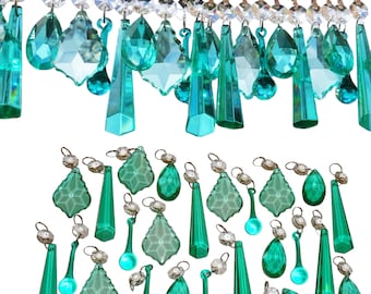 12 or 24 Light Lamp Crafts Spares Chandelier Drops Glass Crystals Deco Aqua Marine Turquoise Beads Prisms Christmas Tree Wedding Decorations