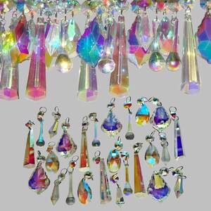 25 Aurora Borealis AB Chandelier Drops Glass Crystals Droplets Beads Christmas Tree Wedding Garden Patio Decoration Crafts Light Lamp Parts image 2